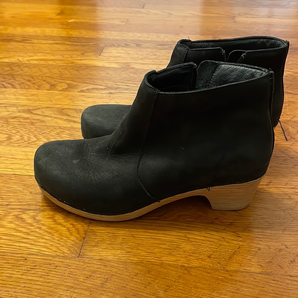 Dansko Black Leather Clog Booties